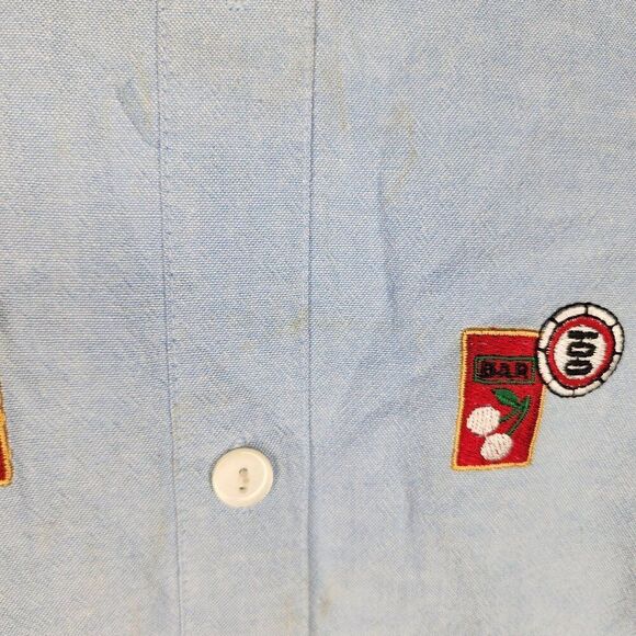 Vintage 80s Embroidered Poker Casino Short Sleeve Shirt Womens XL Blue NEW - Picture 2 of 6